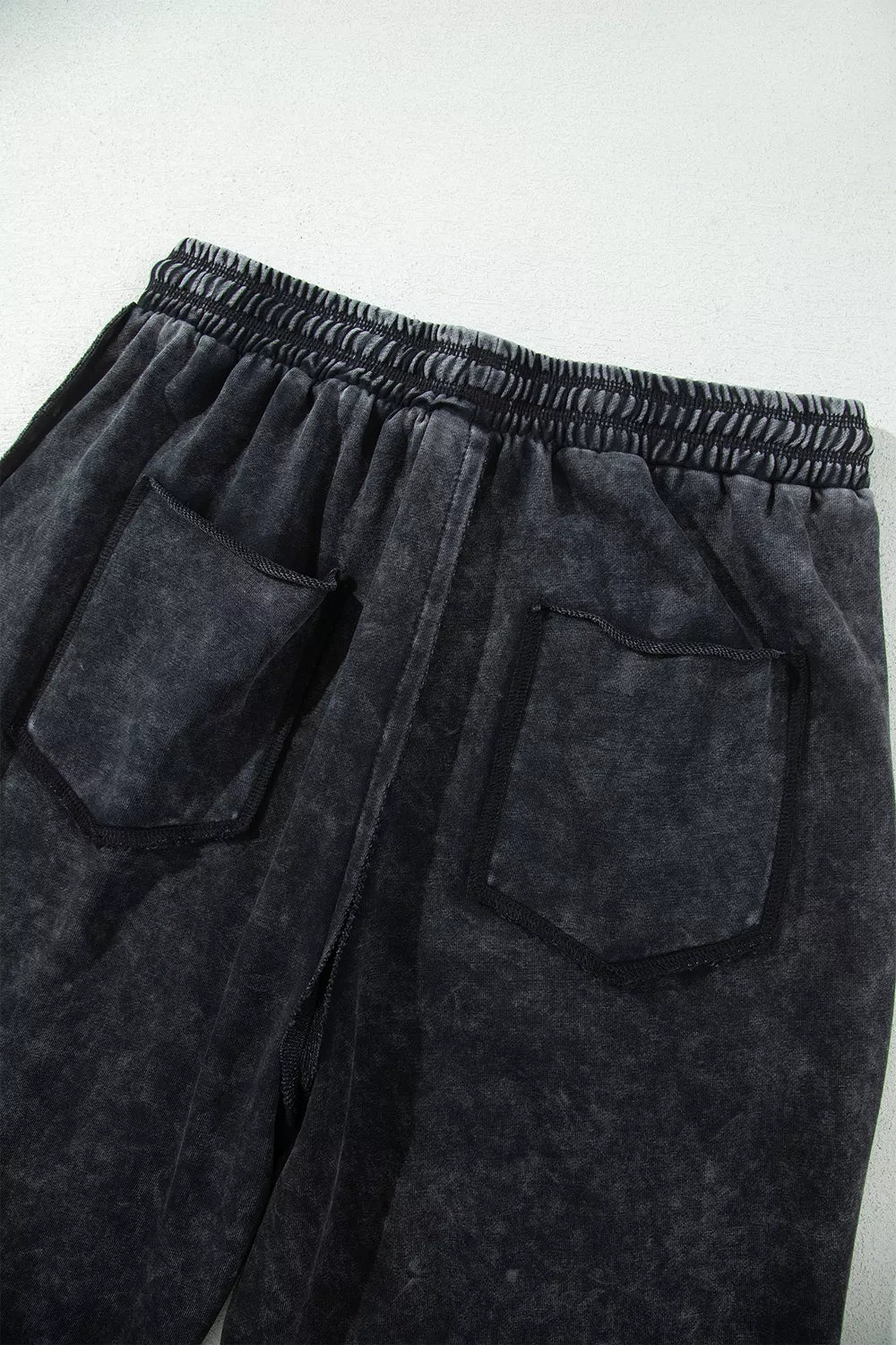 Mineral Wash Raw Seam Drawstring Elastic Waist Barrel Pants