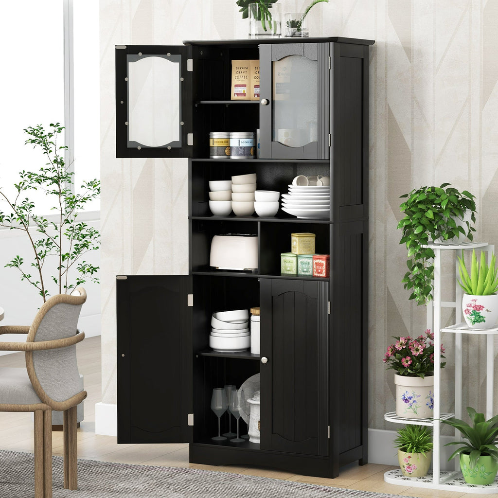 58.5 Inch Freestanding Linen Bathroom Storage Cabinet with Frost Glass Doors