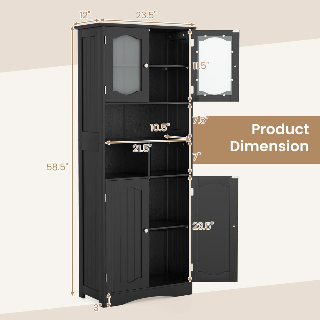 58.5 Inch Freestanding Linen Bathroom Storage Cabinet with Frost Glass Doors