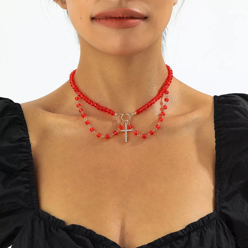 Halloween Beaded Cross Pendant Necklace