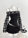 Plaid Long Sleeve Slim Fit T-Shirt