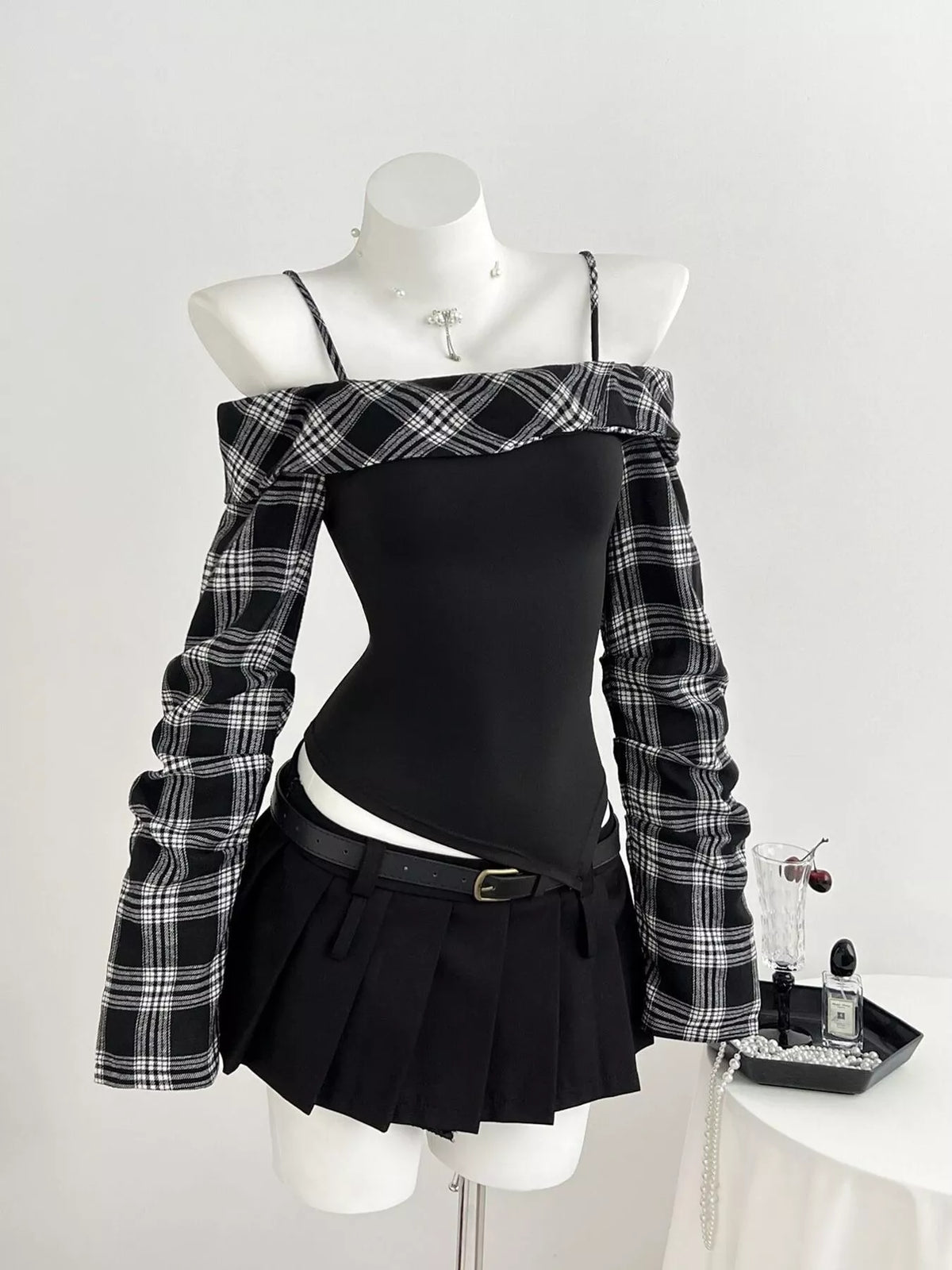 Plaid Long Sleeve Slim Fit T-Shirt