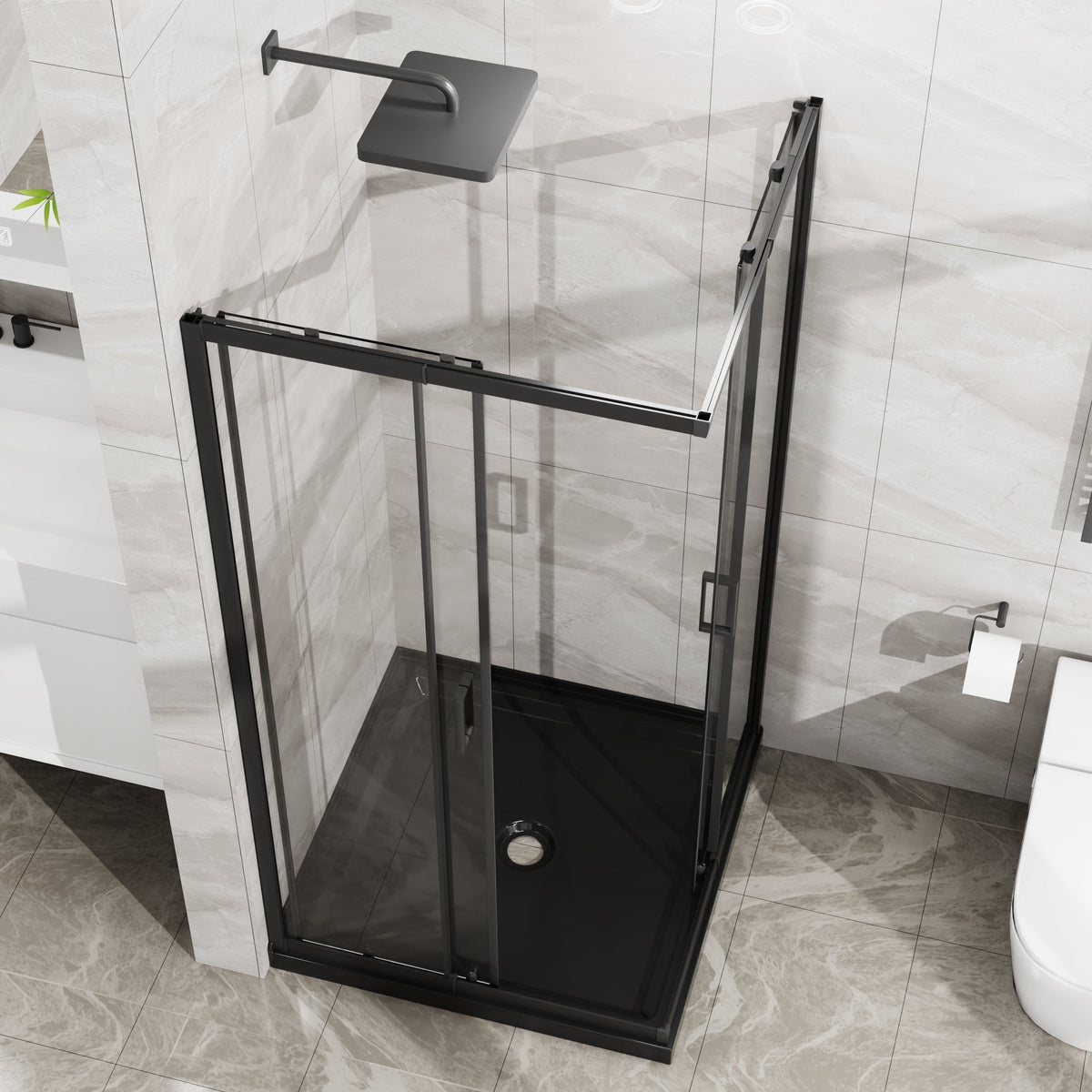 36" x 36" x 72" Corner Sliding Shower Door with Tempered Glass