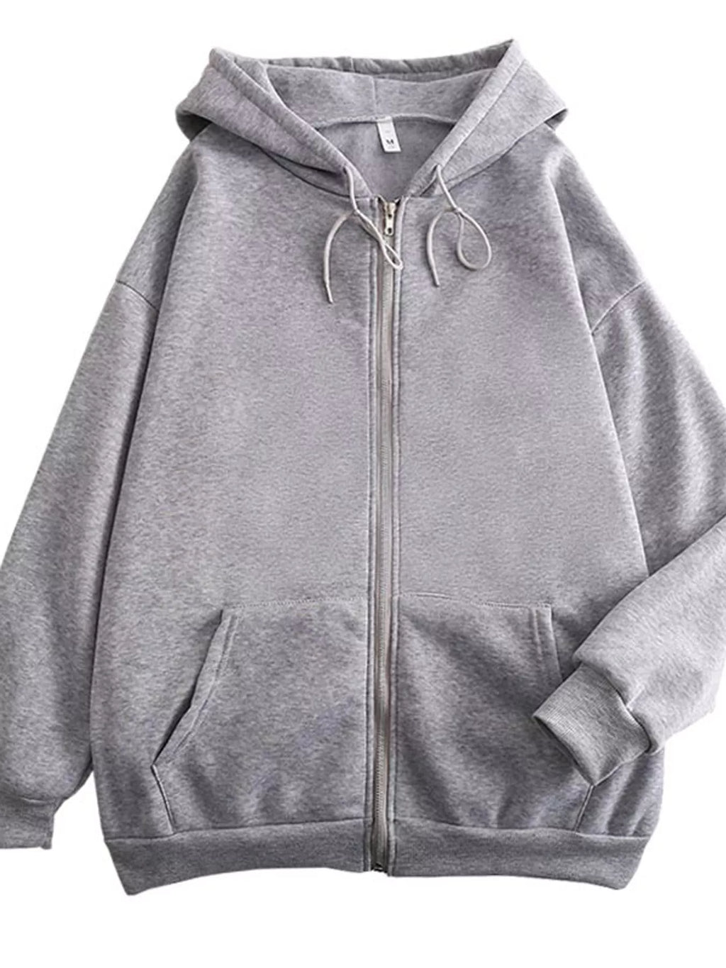 Full Size Oversized Solid Zip-Up Hoodie with Drawstring Plus Size