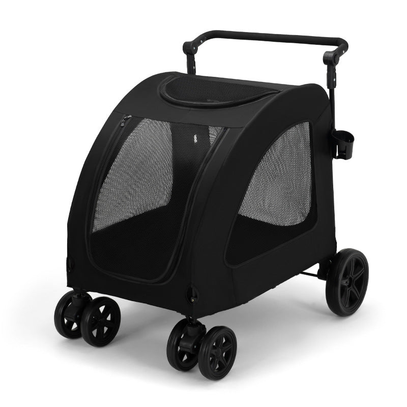 Foldable Pet Stroller For Multi Cats And Large Dogs Lightweight With 5 Screen Windows Secure Zipper Closure