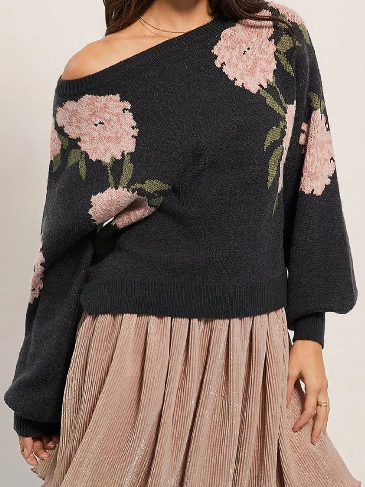 Floral Pattern Dropped Shoulder Sweater