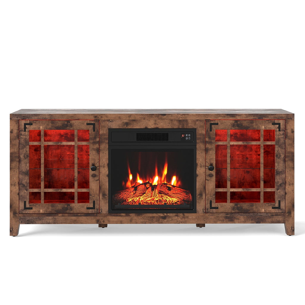 58" Fireplace TV Stand with LED Lights and 18" Electric Fireplace