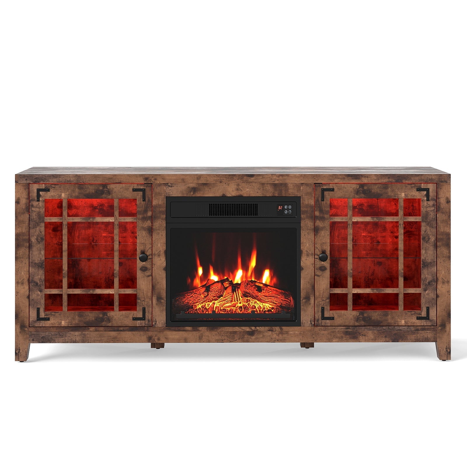 58" Fireplace TV Stand with LED Lights and 18" Electric Fireplace