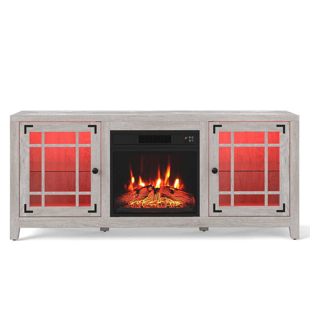 58" Fireplace TV Stand with LED Lights and 18" Electric Fireplace