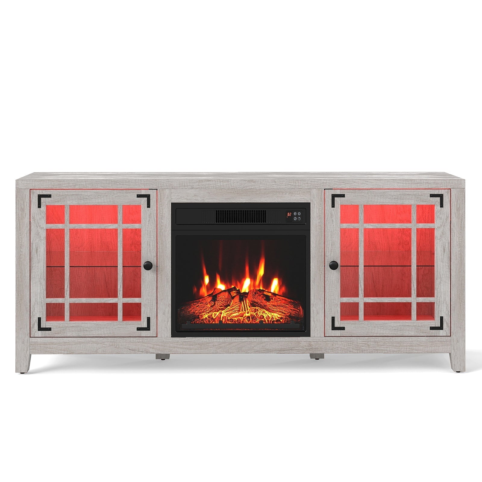 58" Fireplace TV Stand with LED Lights and 18" Electric Fireplace