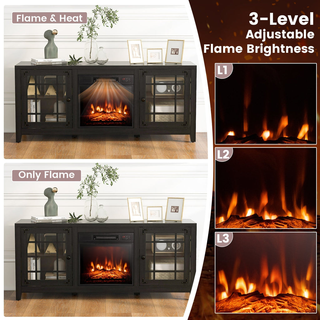 58 Inch Fireplace TV Stand with Adjustable Shelves for TVs up to 65 Inch-Black