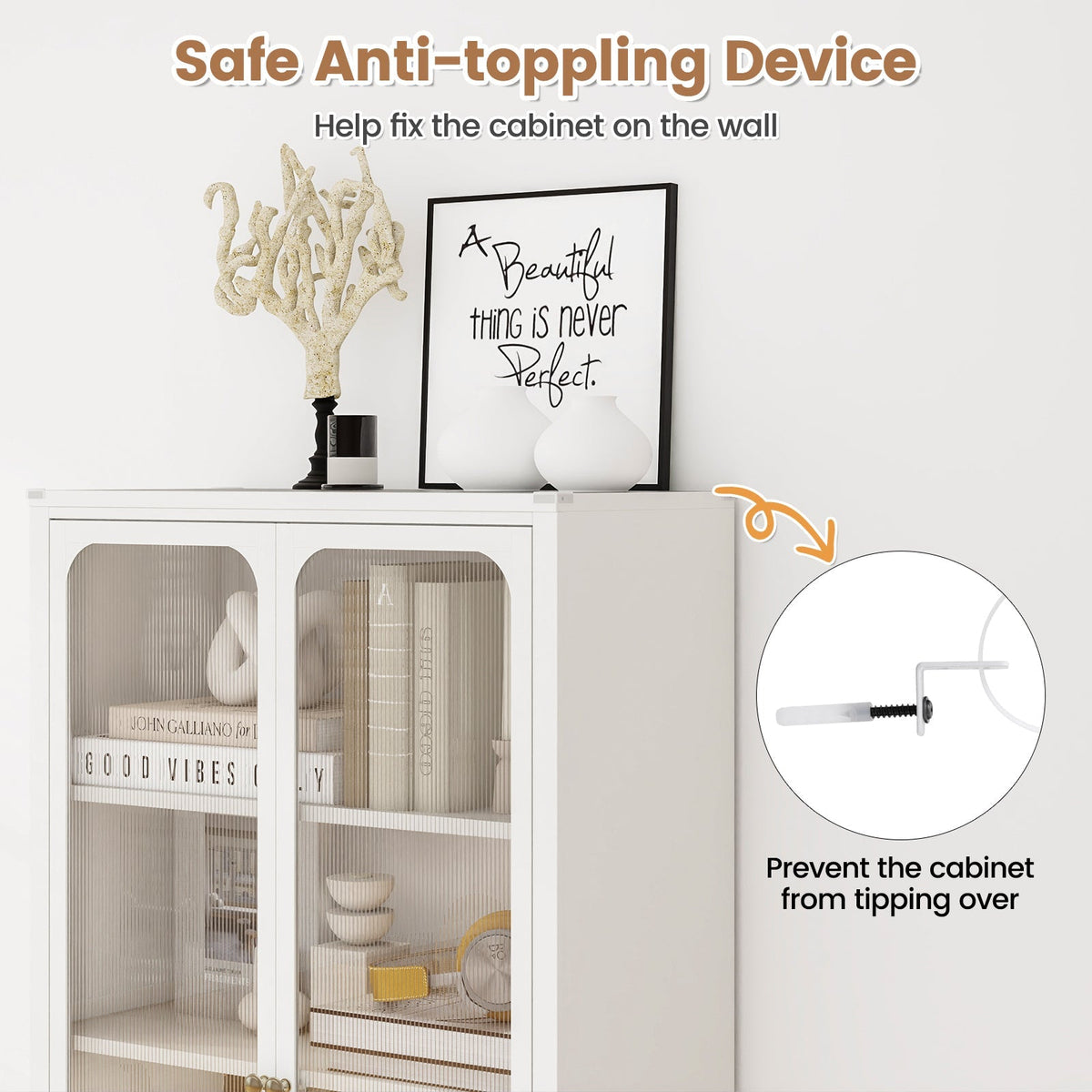 58 Inches Bookcase with Adjustable Shelves and Lockable Wheels-White