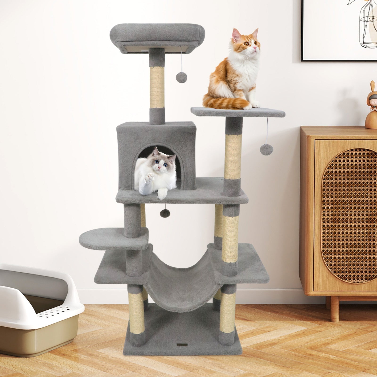 58" Multi-Level Cat Tree Soft Plush Cat Tower with Padded Top Perch