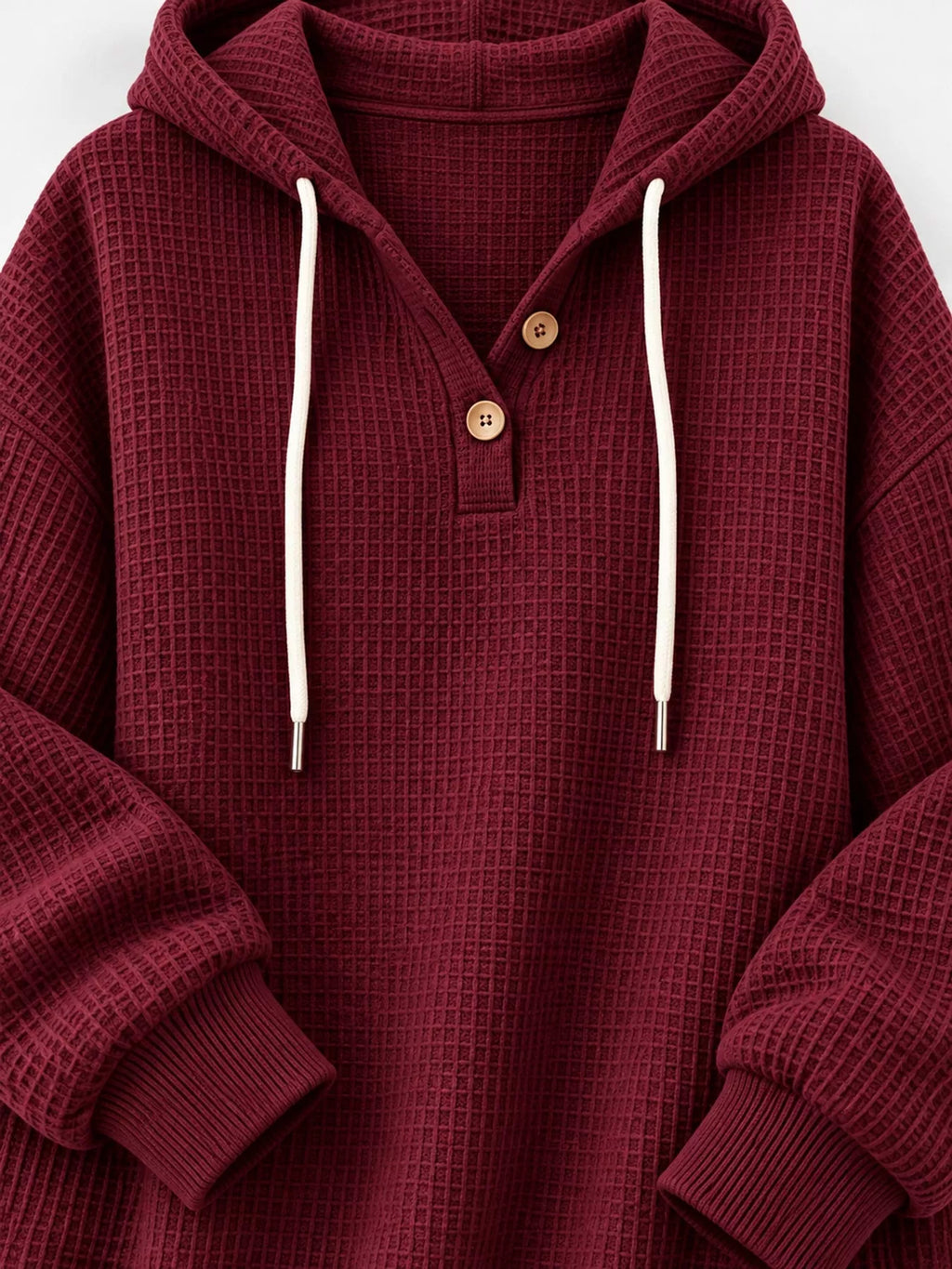 Full Size Waffle Knit Button Detail Hoodie Plus Size