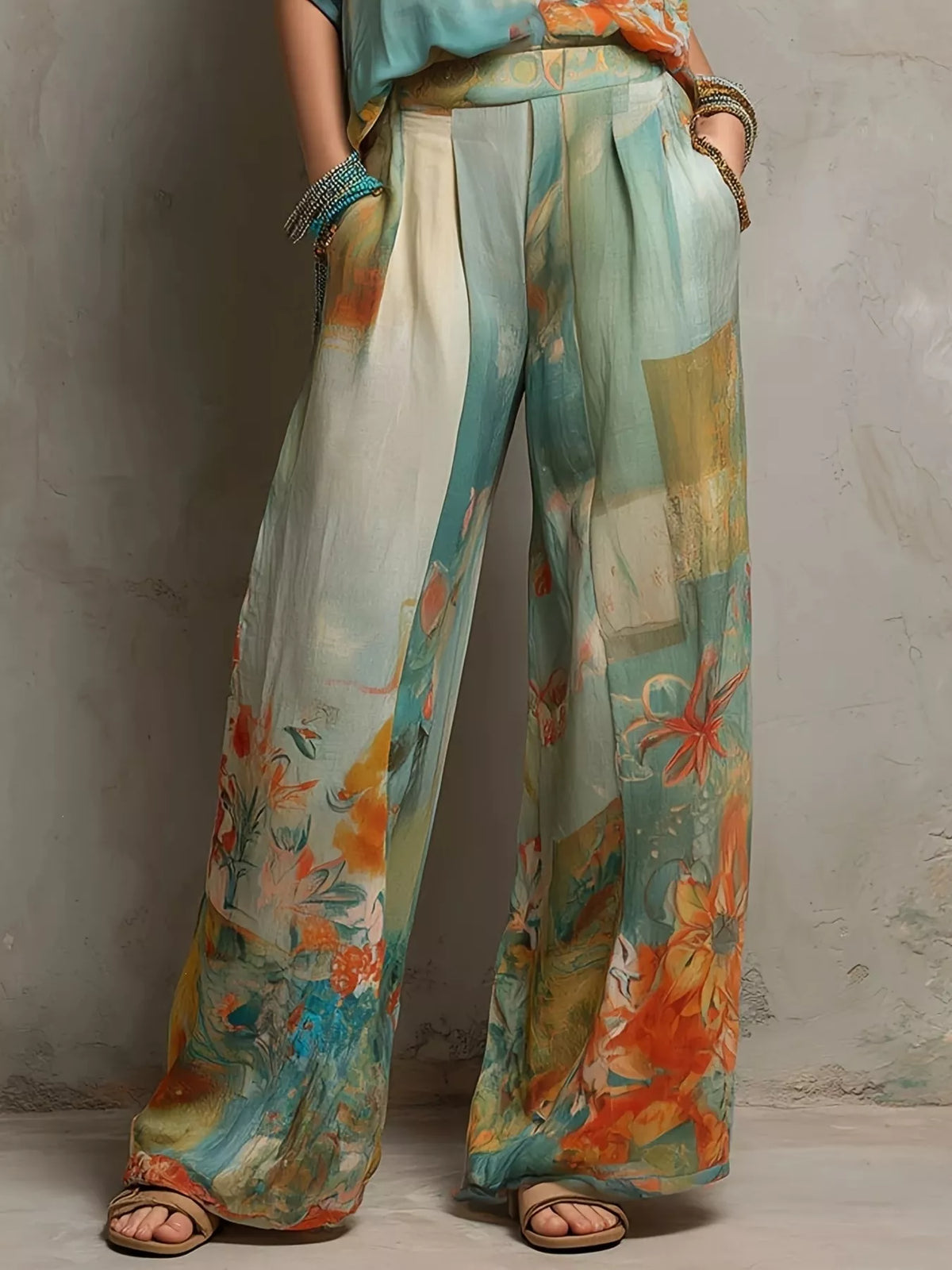 Full Size Floral Print Blouse and Wide-Leg Pants Set Plus Size