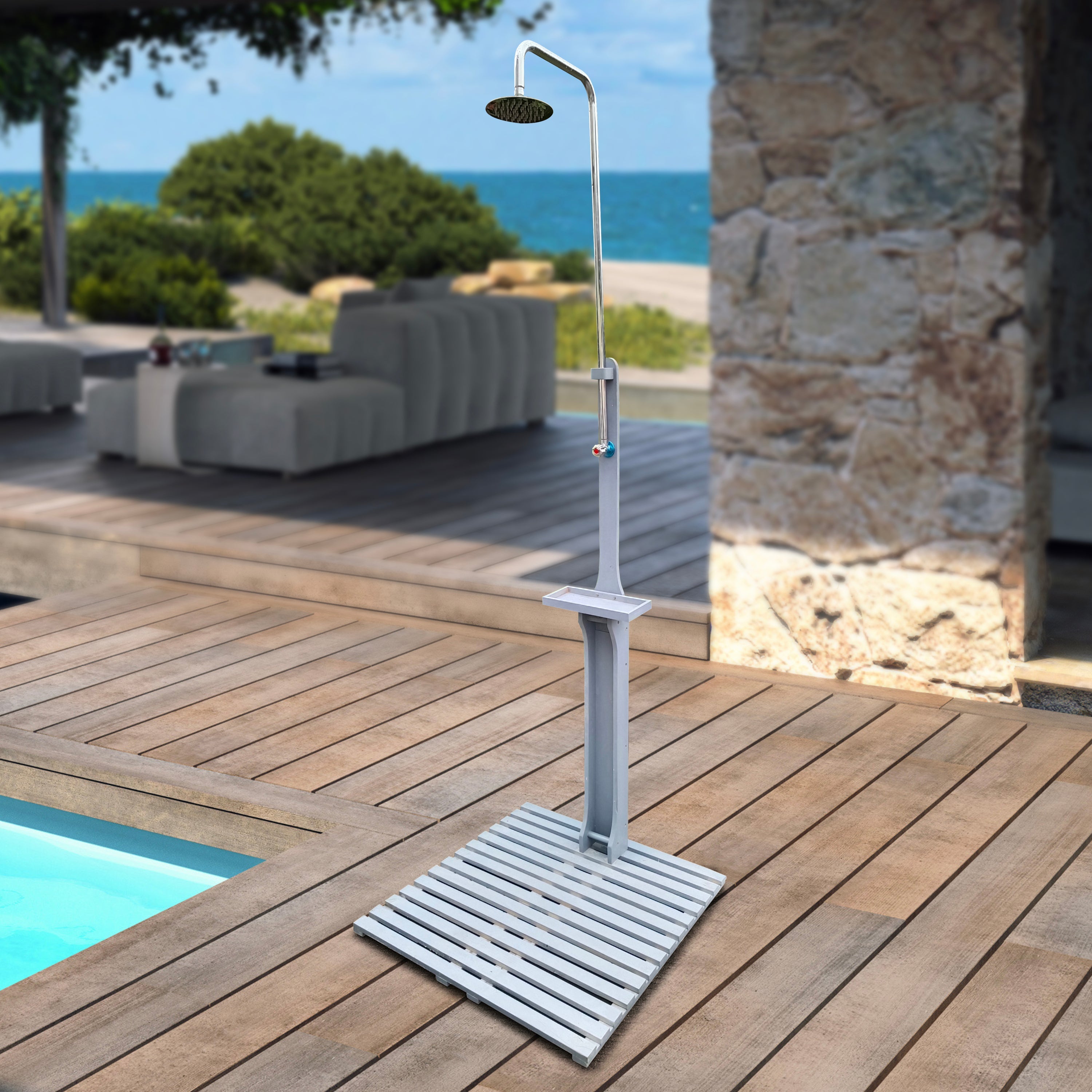 Outdoor Garden Pool Shower with Chassis Board, Cooling Solution, Gray Solid W