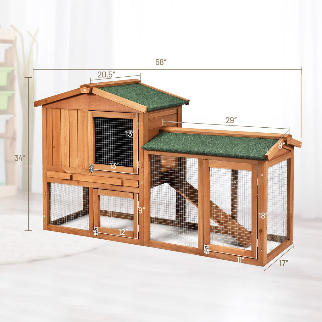 58 Inch Weatherproof Wooden Rabbit Hutch-Brown