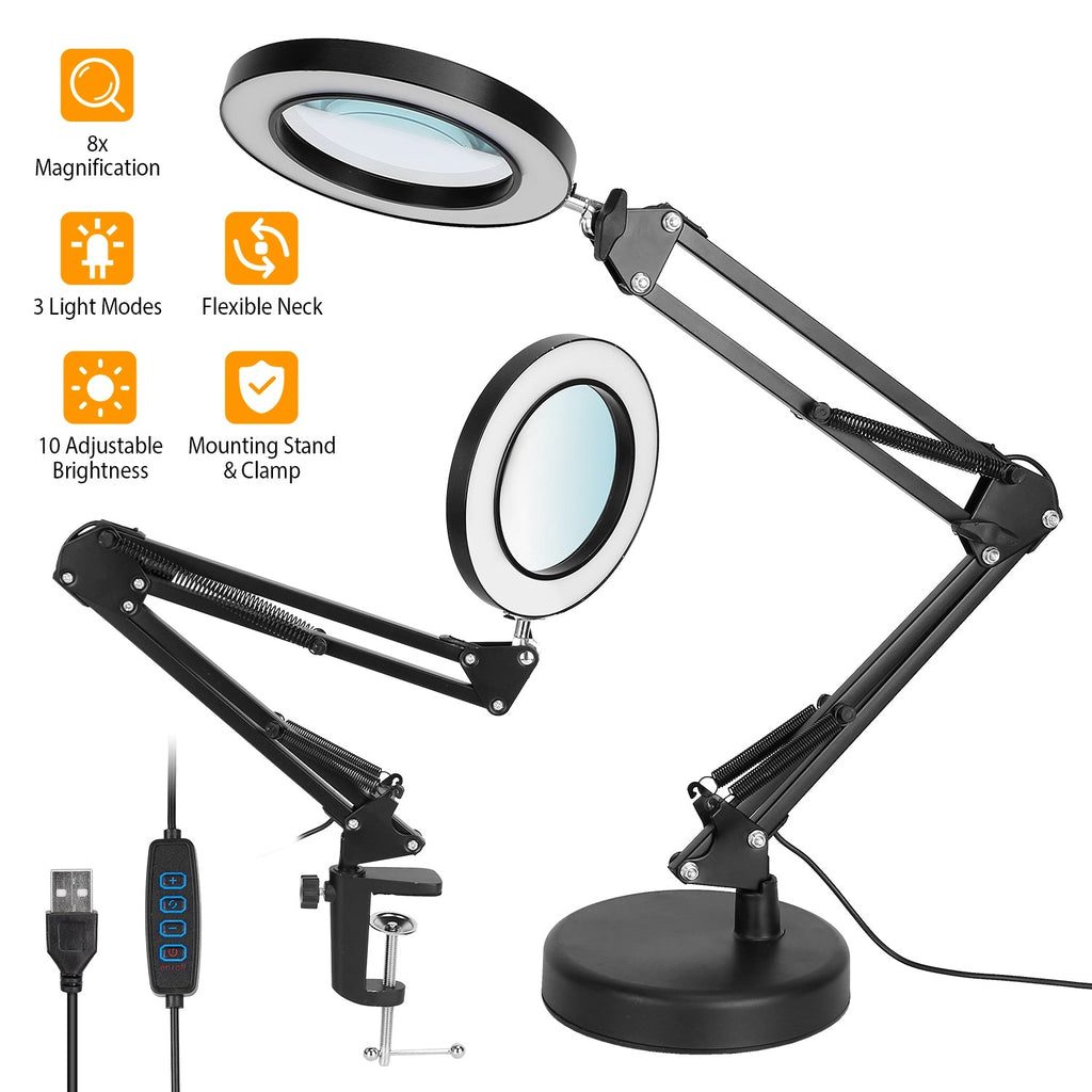 Magnifier Desk Lamp with Adjustable Arm Clamp