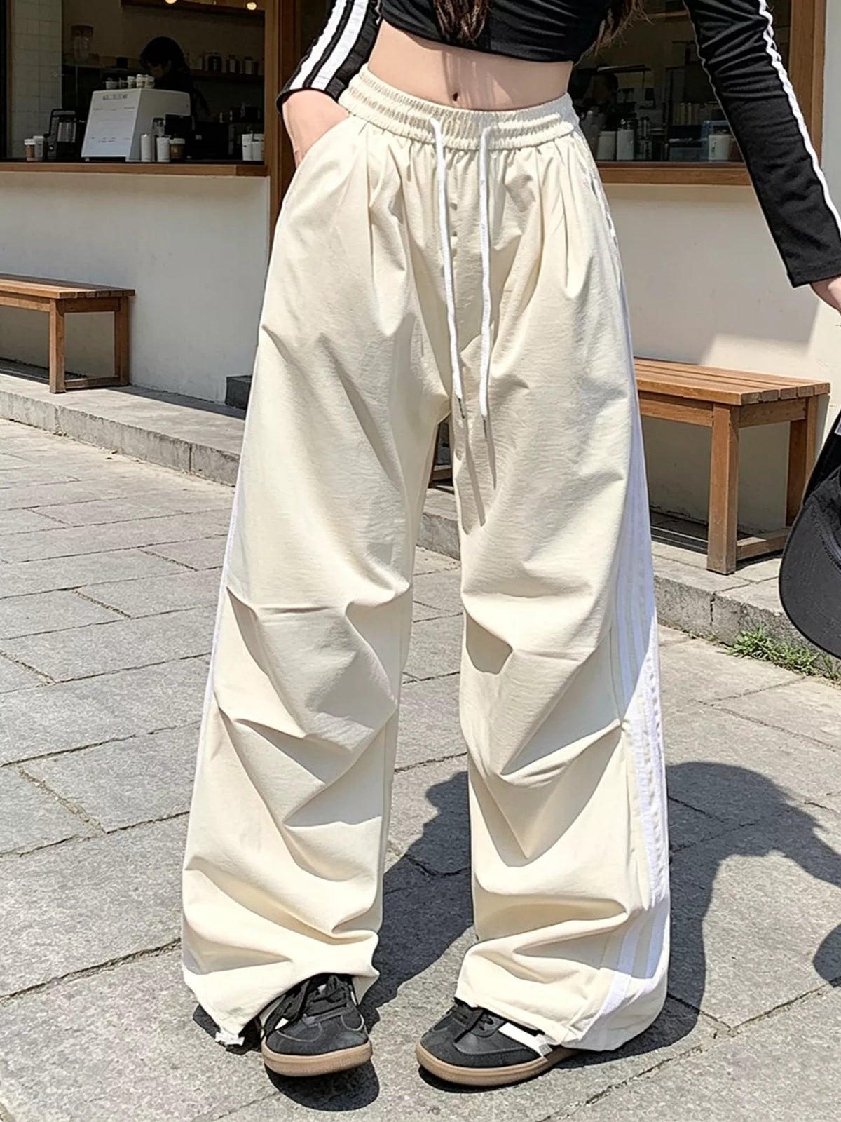 Wide-Leg Casual Pants with Drawstring