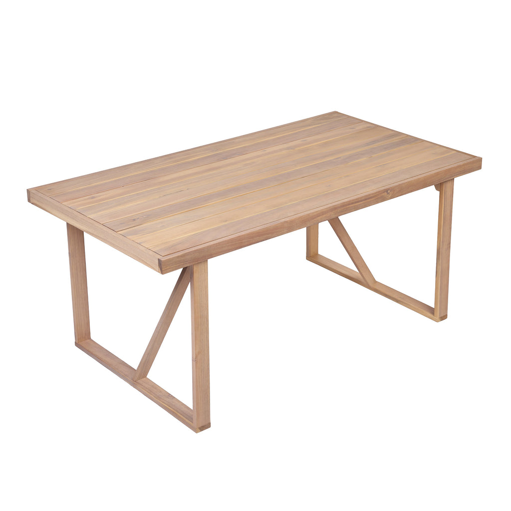 7‑Piece Acacia Wood Patio Dining Set, 67" Rectangular Slatted Table A‑Frame Legs Light