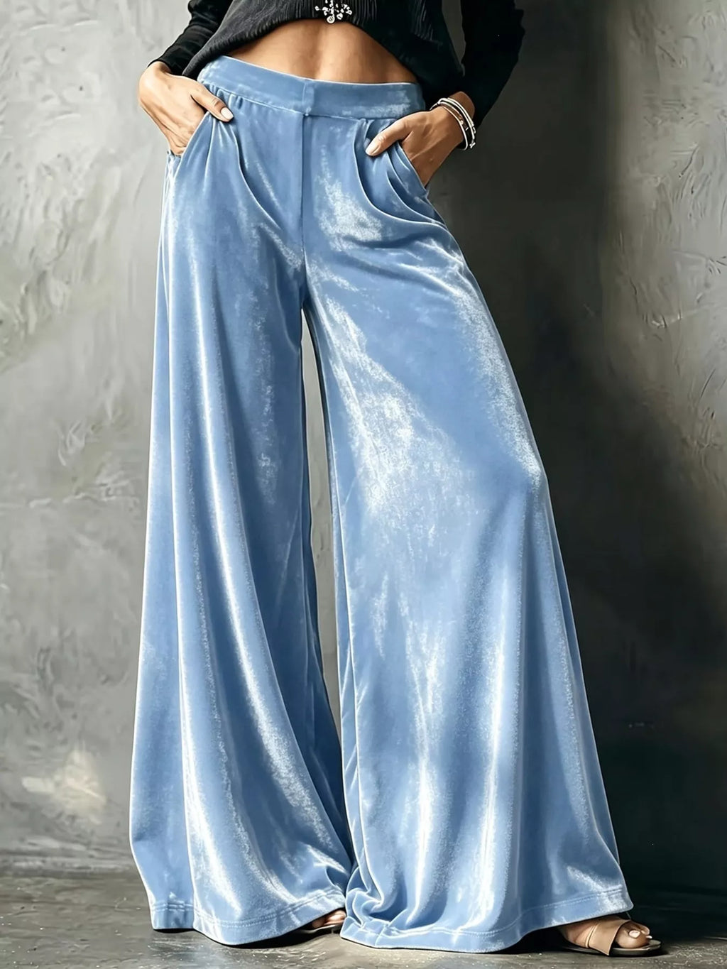 Full Size High-Waisted Wide-Leg Velvet Pants Plus Size