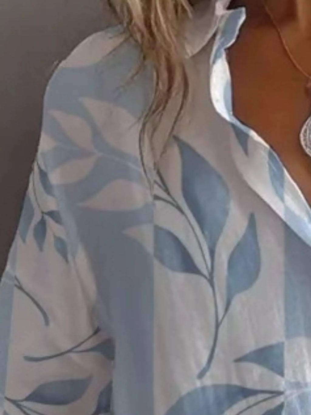 Leaf Print Long Sleeve Blouse