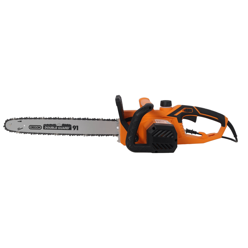18 Inch Electric Chainsaw with Quick Chain Adjustment Knob - Orange/Black