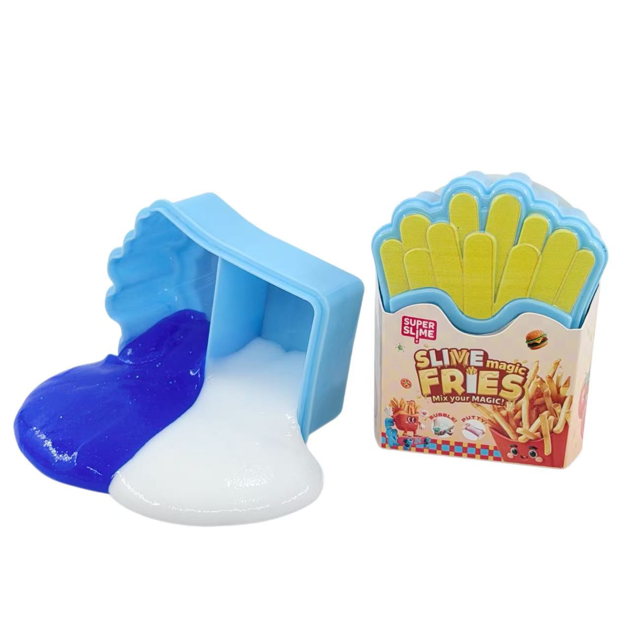 Simulation French Fries Box Crystal Slime Toy, Super Stretchable & Bubbleable, Kids DIY Sensory Stress Relief Fidget Toy
