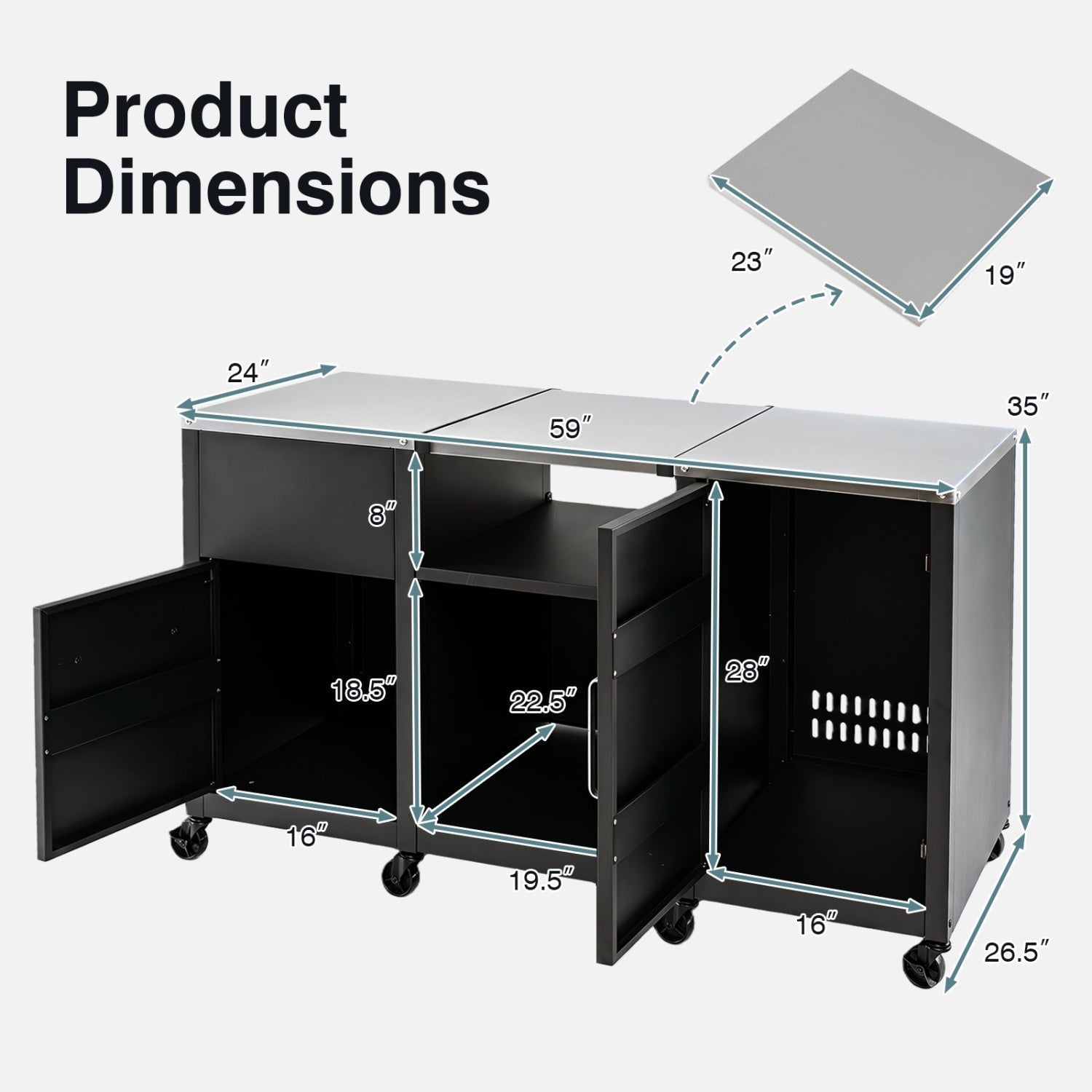 Outdoor Grill Table 59" with Removable Shelves & Storage