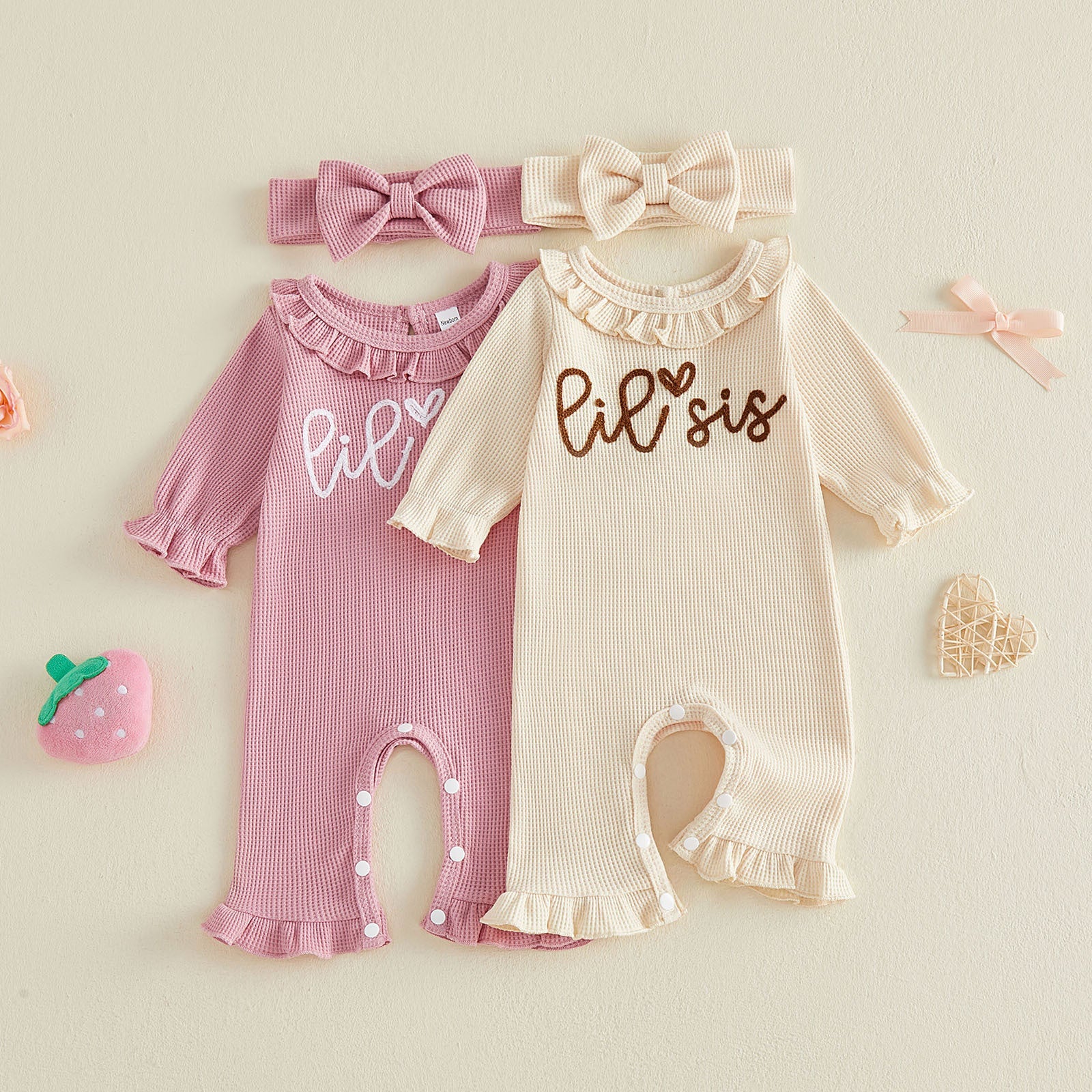 Embroidered Lotus-leaf Collar Long-sleeve Jumpsuit Headband