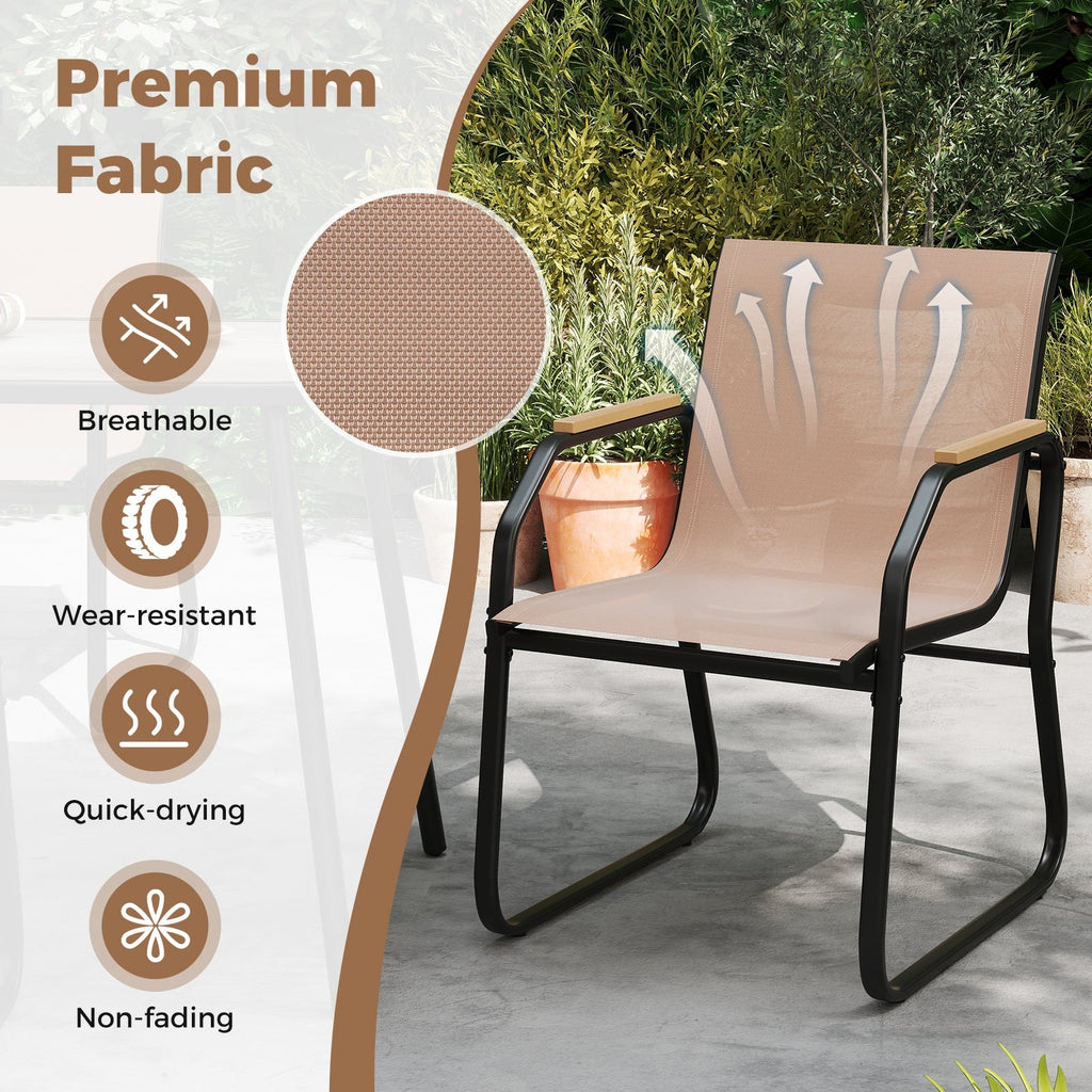 5 Pieces Patio Dining Set with Rectangular Table and Fabric Chairs-Brown