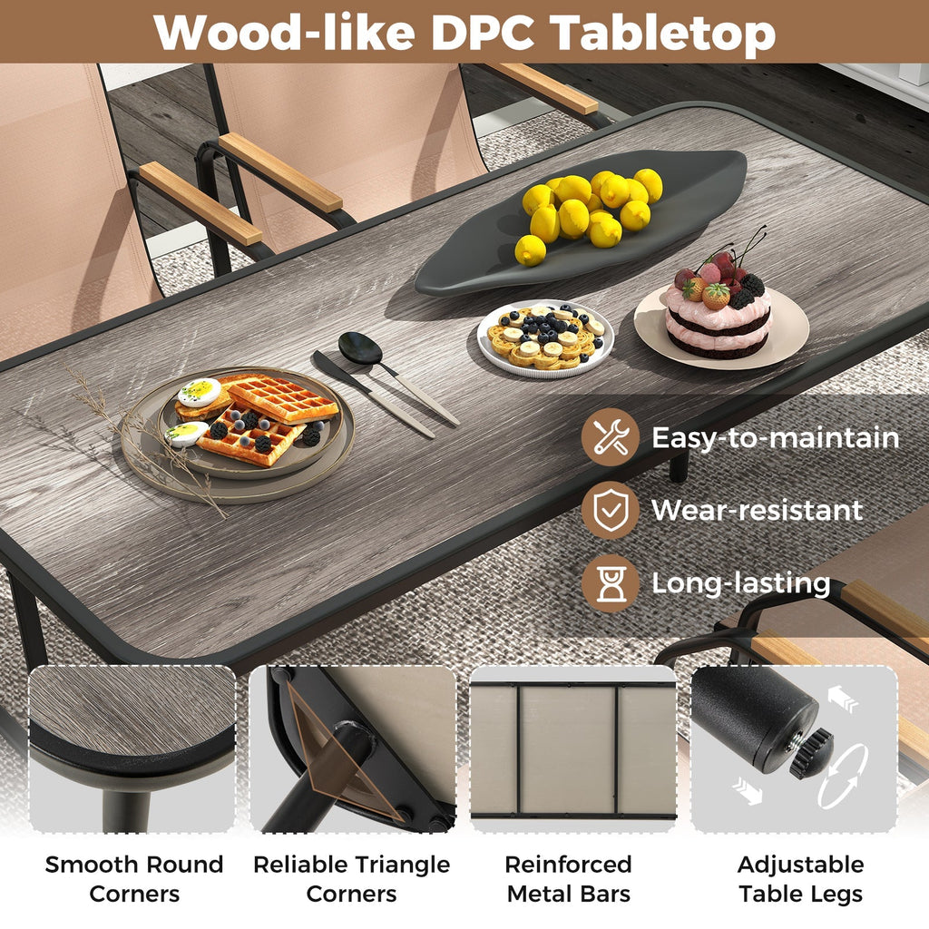 5 Pieces Patio Dining Set with Rectangular Table and Fabric Chairs-Brown