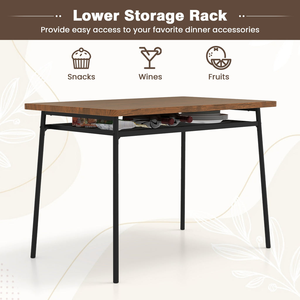 5-Piece Table Set for 4 with Metal Frame and Storage Rack-Brown