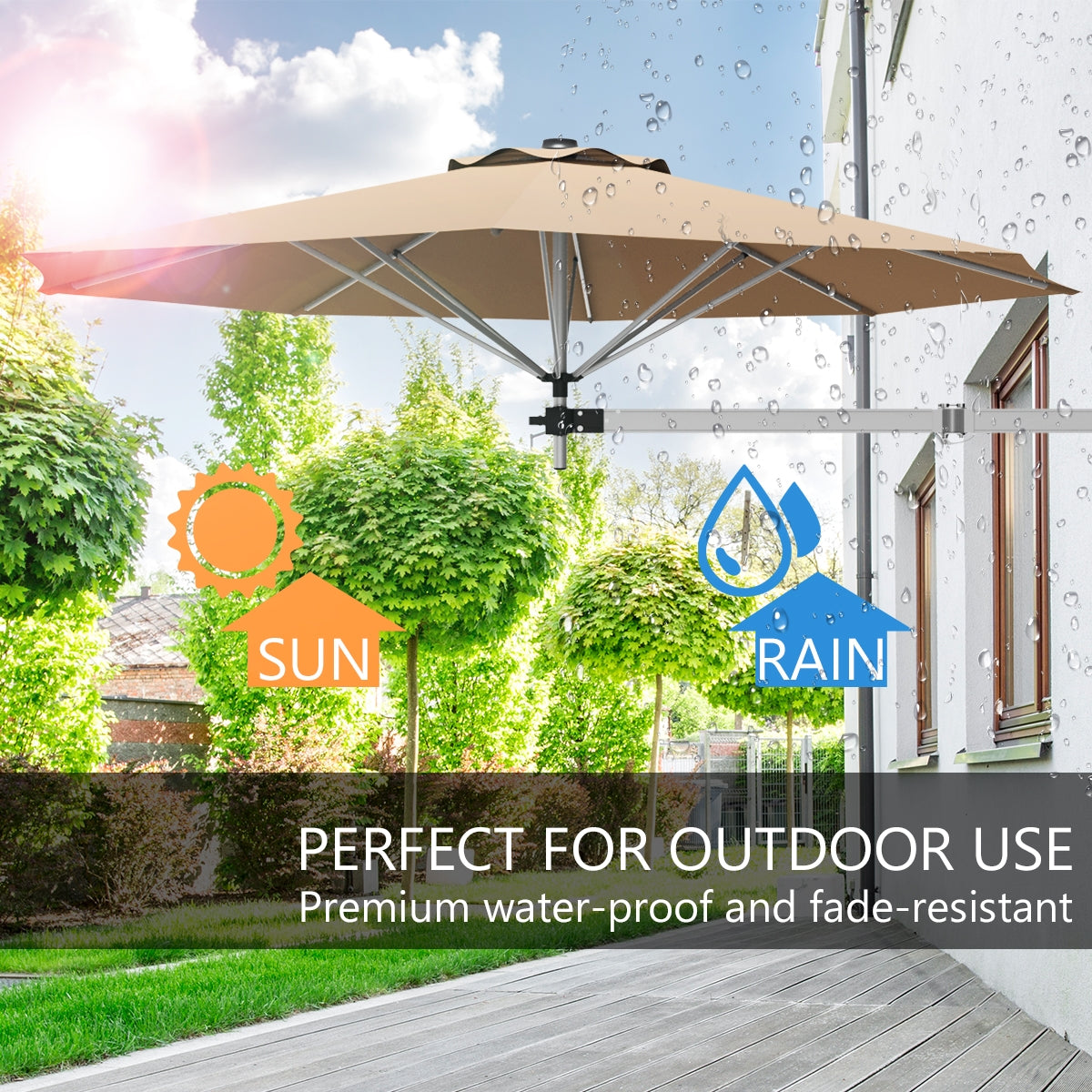 8ft Wall-Mounted Telescopic Folding Tilt Sun Shade Umbrella