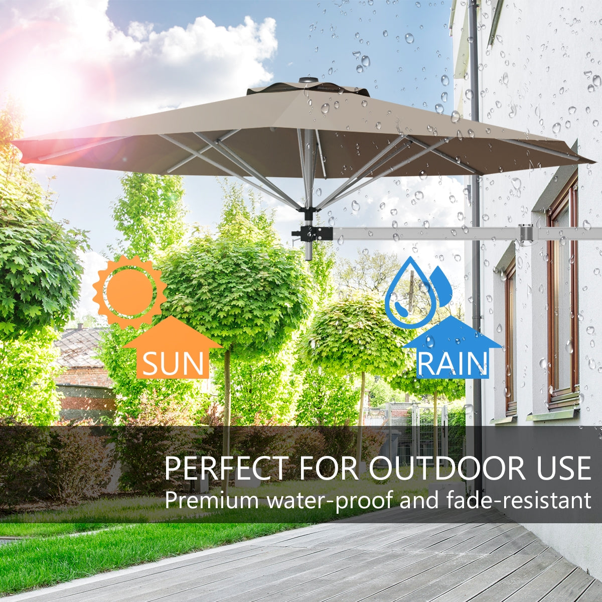 8ft Wall-Mounted Telescopic Folding Tilt Sun Shade Umbrella