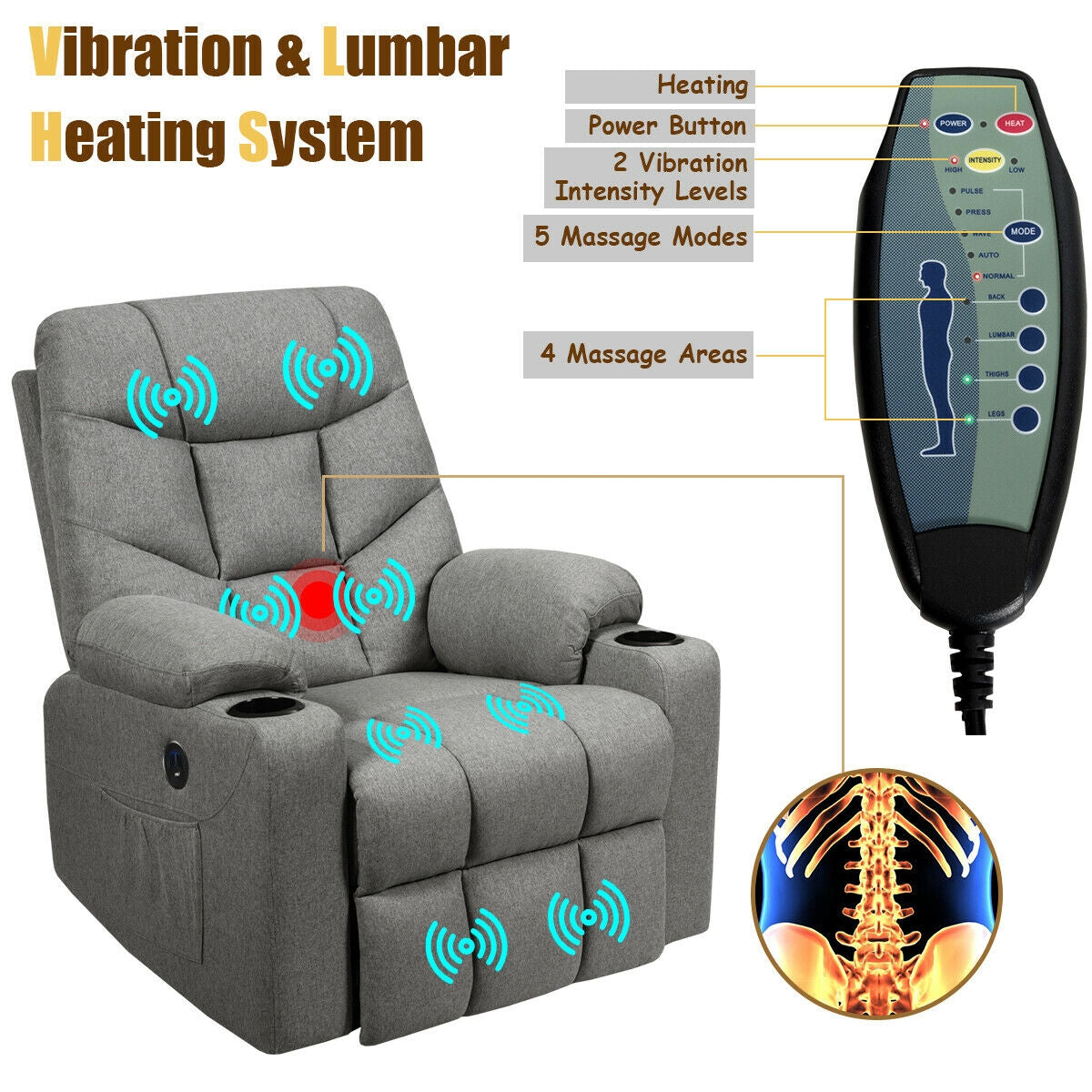 Electric Power Lift Recliner Massage Sofa
