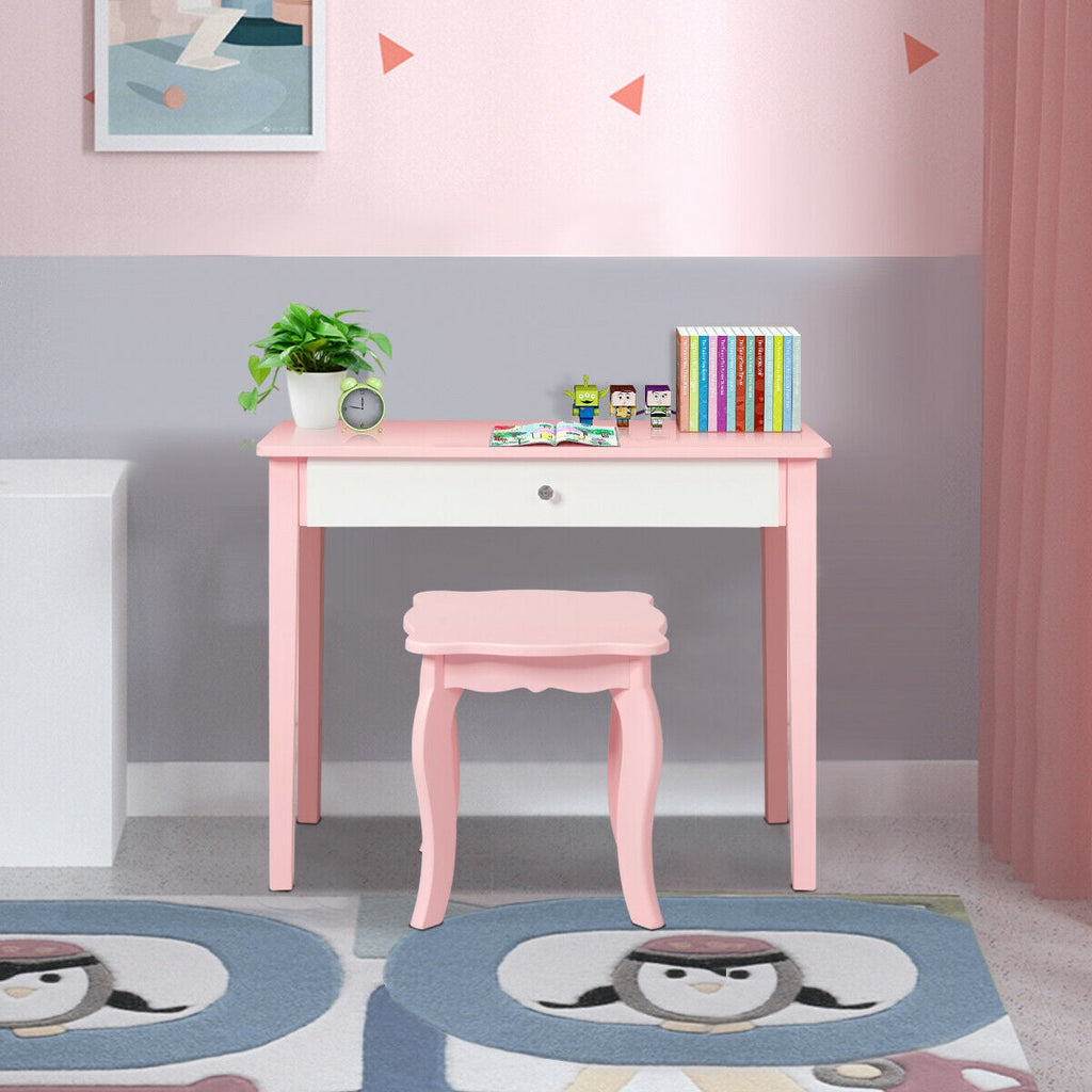 Kids Princess Make Up Dressing Table with Tri-folding Mirror and Chair
