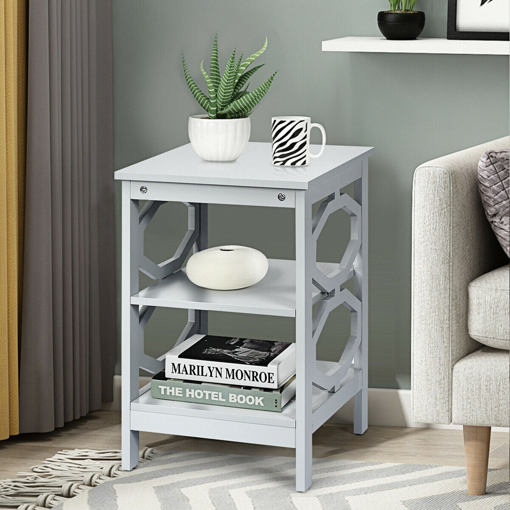 3-tier Nightstand Sofa Side End Accent Table-Black