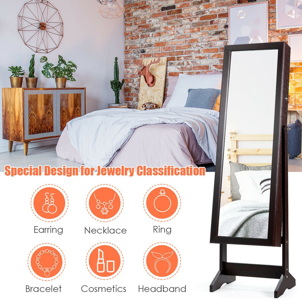 Jewelry Cabinet Stand Mirror Armoire with Large Storage Box