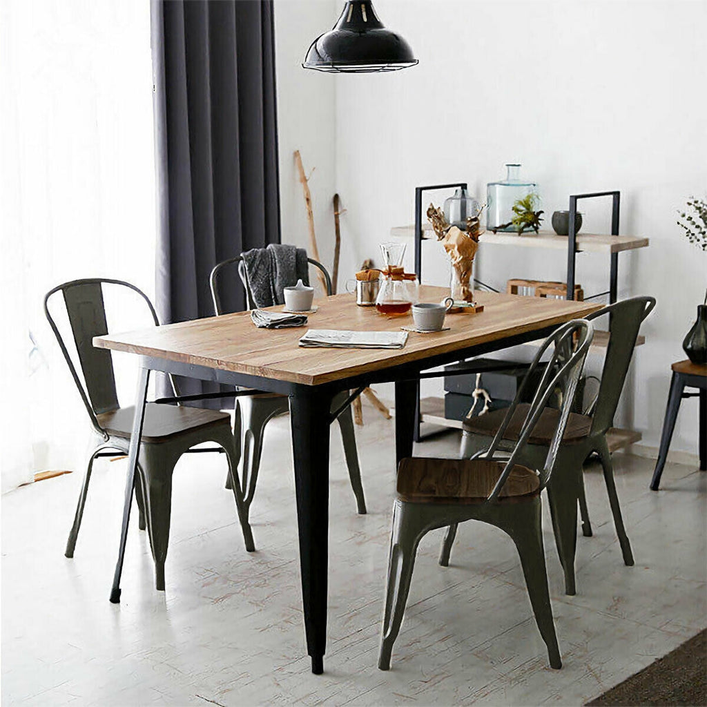 4 Pieces Tolix Style Metal Dining Side Chair Stackable Wood Seat