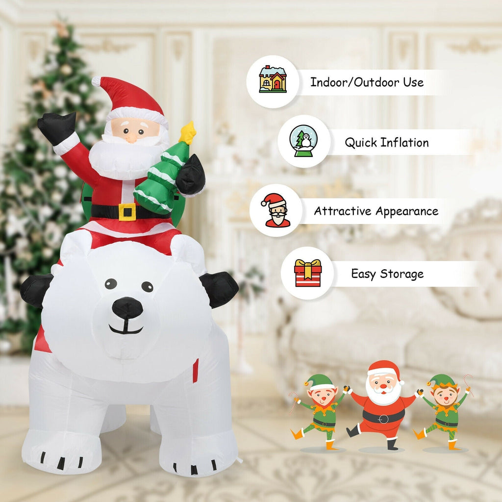 6.5 Feet Christmas Inflatable Santa Riding Polar Bear with Shaking Head LED Lights