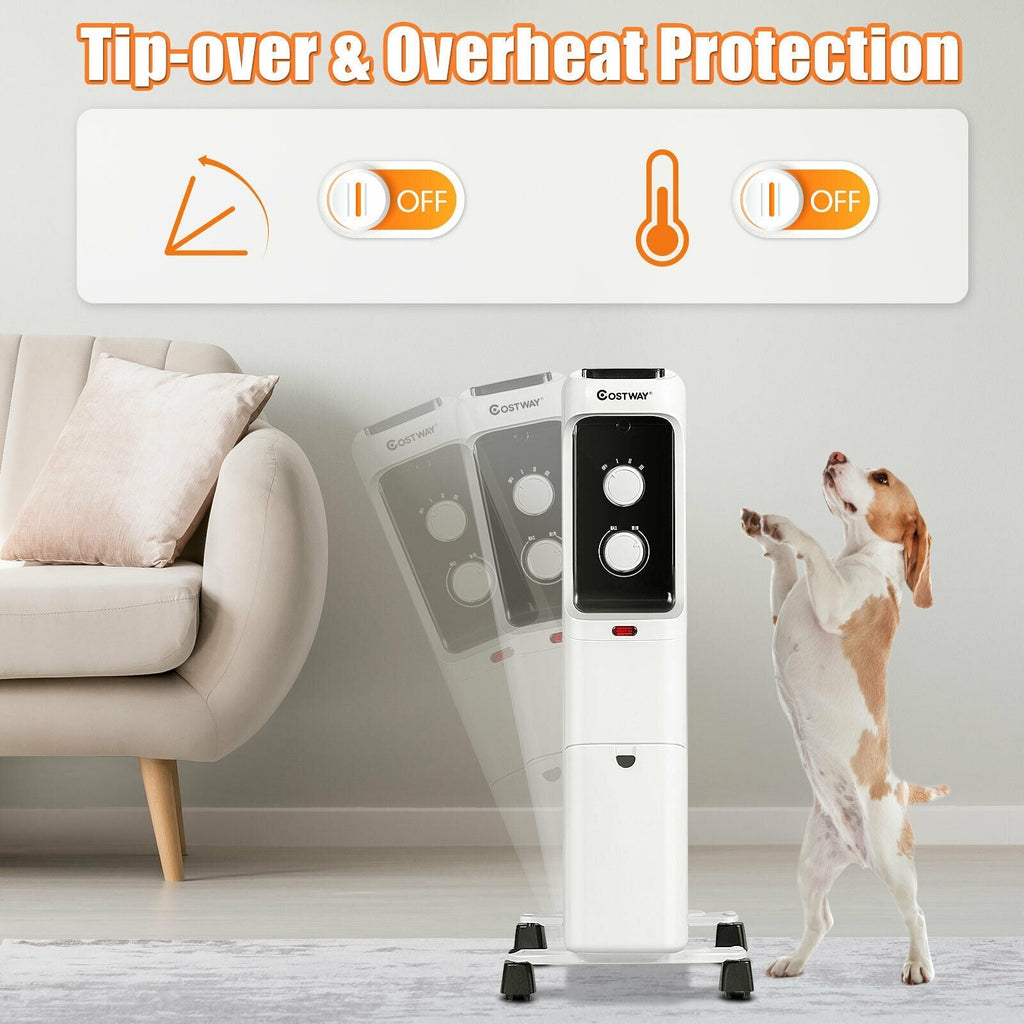 1500W Oil Filled Portable Radiator Space Heater with Adjustable Thermostat