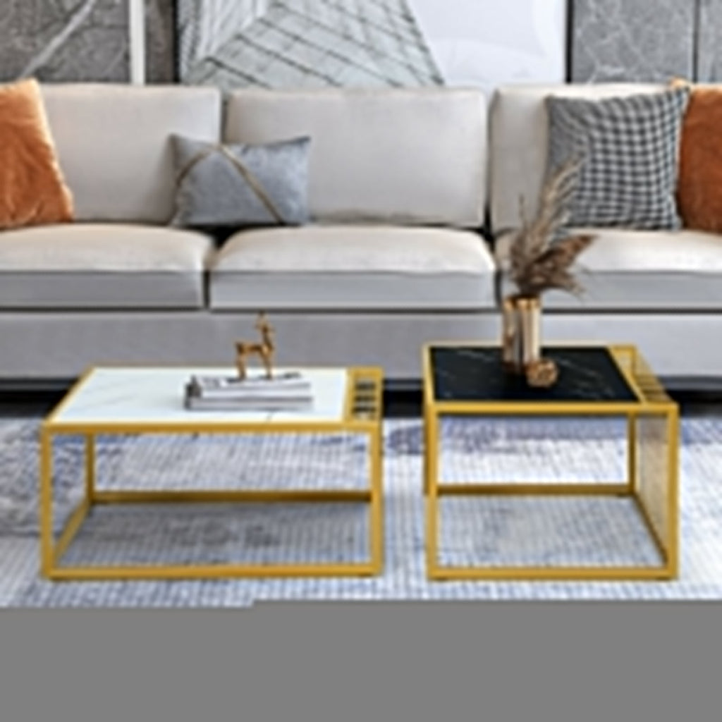Set of 2 Modern Stackable 31.5 Inch Side Table with Waterproof Faux Marble Tabletop