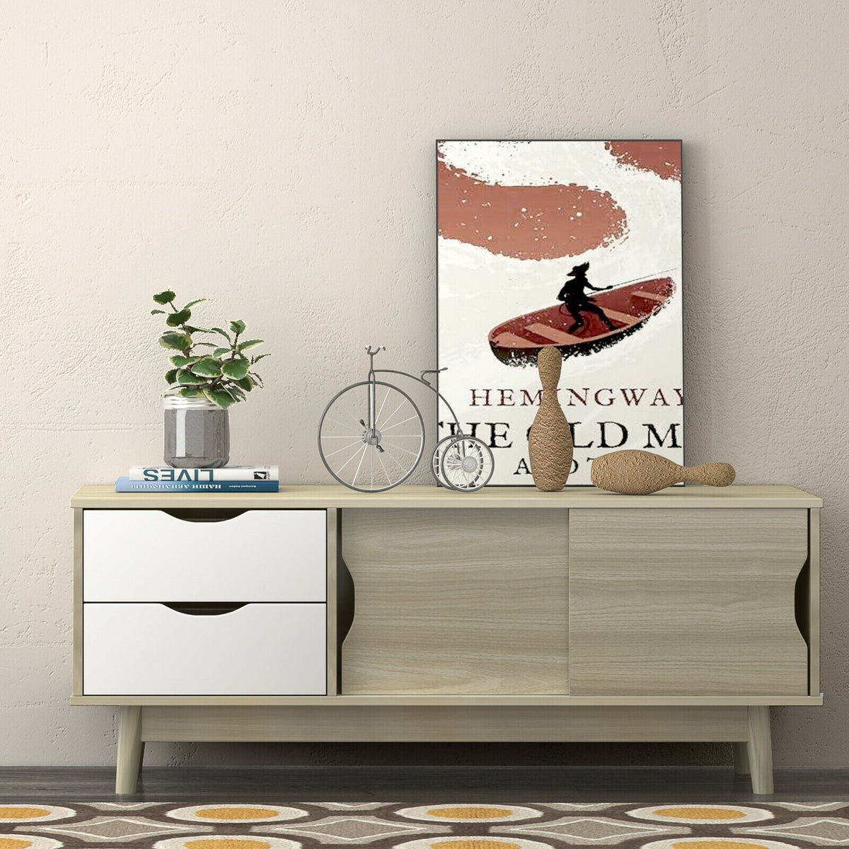 TV Stand for TV up to 60 Inch Media Console Table Storage with Doors