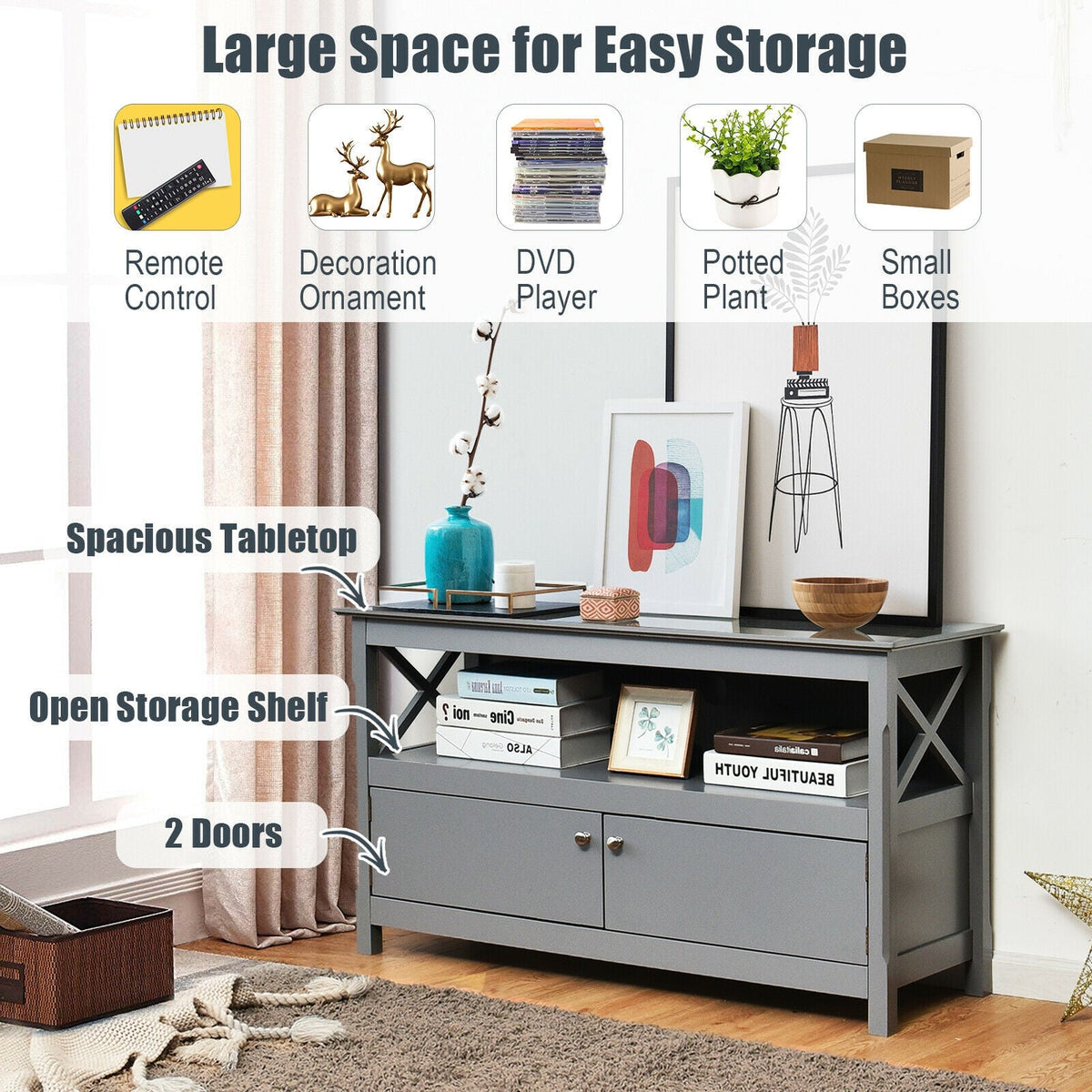 44 Inch Wooden Storage Cabinet TV Stand