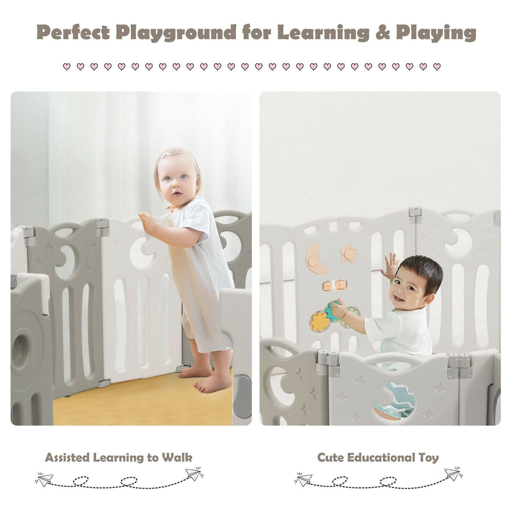 14-Panel Baby Playpen Kids Activity Center Foldable Play Yard with Lock Door