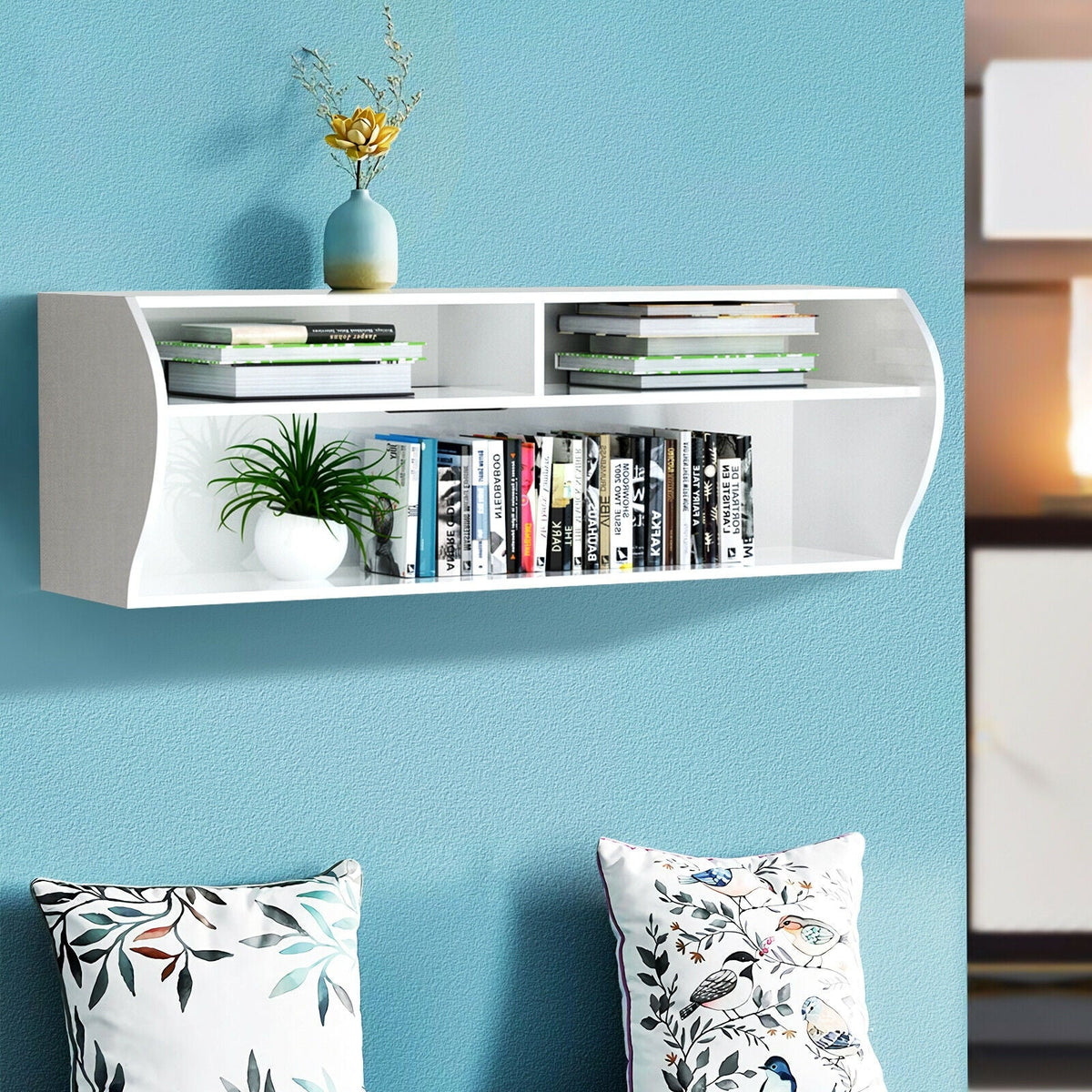 48.5 Inch 2 Tier Modern Wall Mounted Hanging Floating Shelf