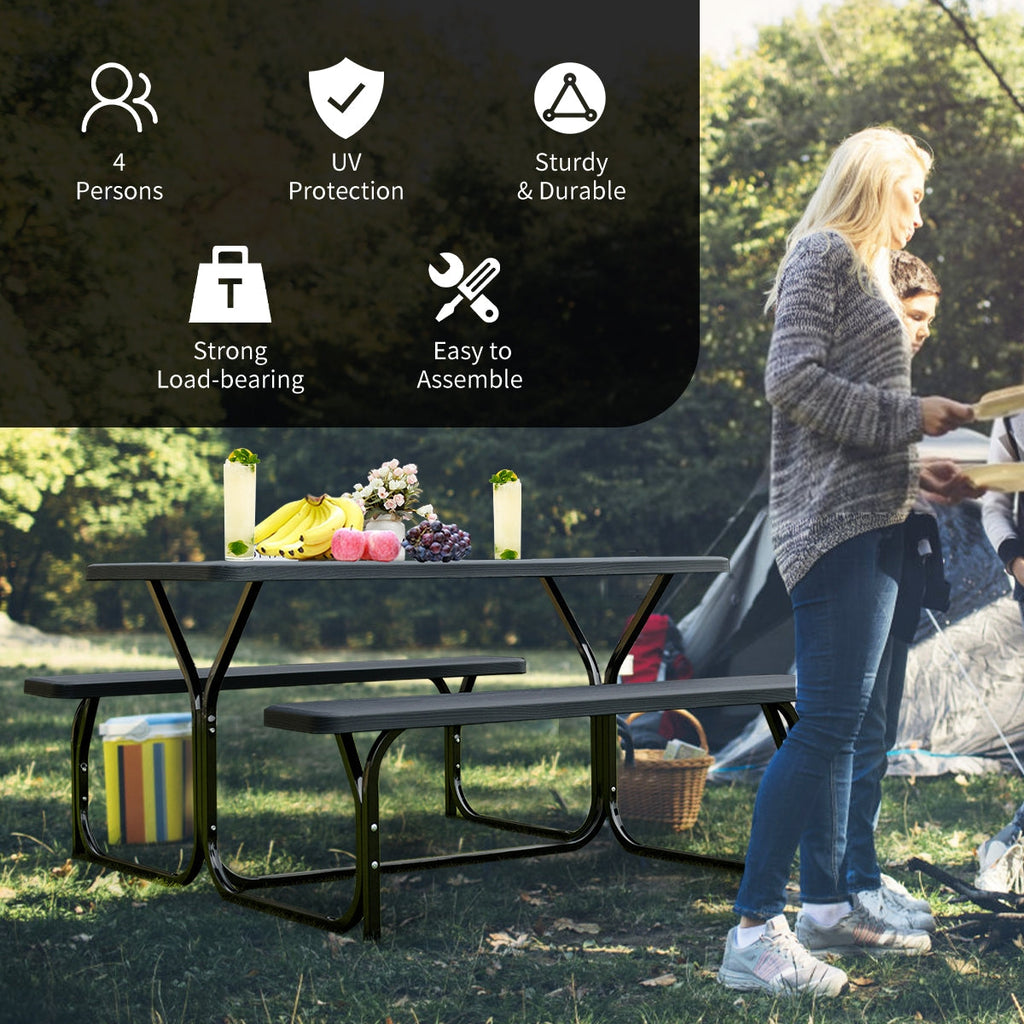 HDPE Outdoor Picnic Table Bench Set with Metal Base