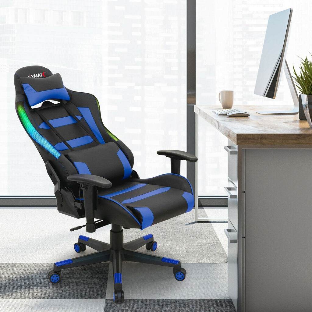 Adjustable Swivel Gaming Chair with LED Lights and Remote