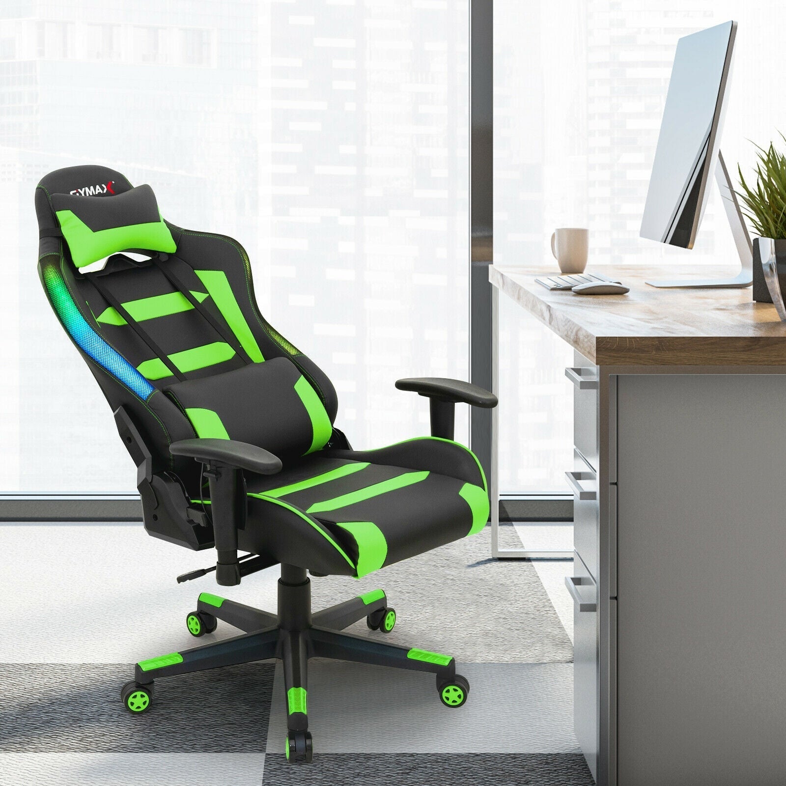Adjustable Swivel Gaming Chair with LED Lights and Remote